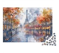 Plaque Murale Rétro 52x38cm/1000pcs avec Paris Eiffel Tower Watercolor Print pour Le Salon, Déco Métal pour Le Salon, Le Coin Lecture Et L’entrée