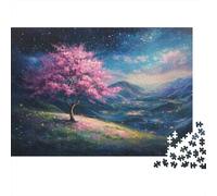 Plaque Murale Rétro 70x50cm/1000pcs avec Cherry Blossom Night Sky pour Le Salon, Déco Métal pour Le Salon, Le Coin Lecture Et L’entrée