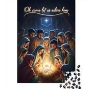 Plaque Murale Rétro 70x50cm/1000pcs avec Nativity Scene Oh Come Let Us Adore pour Le Coin Bar, Cadeau De Noël pour Les Personnes Décorant Le Coin Bar