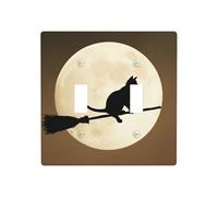 Plaque murale rétro en forme de chat noir sur balai - 11,4 x 11,4 cm