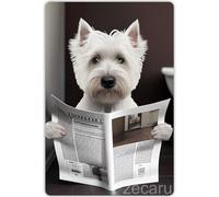 Plaque murale rétro en métal avec chien Westie is Reading Journal In Toilettes Décoration murale Cadeau pour salle de bain, restaurant, ferme, chambre à coucher, café, école - 20,3 x 30,5 cm