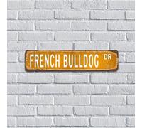 Plaque murale rétro en métal avec nom de bouledogue français DR - Cadeau personnalisé pour les amoureux des animaux de compagnie - Cadeau personnalisé pour cour - Décoration d'intérieur - 10,2 x 45,7