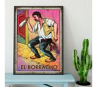Plaque murale rétro en métal Loteria mexicaine El Borracho Décoration de bar ou de magasin Café Vintage Cadeau 20,3 x 30,5 cm