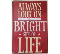 Plaque murale rétro en métal style shabby chic avec inscription « Happiness always look on the bright side of life »