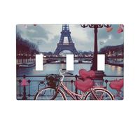Plaque murale romantique Paris Tour Eiffel Bycicle Plaque murale Décor Triple interrupteur à bascule, Plaque décorative 3 interrupteurs