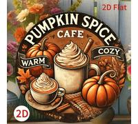 Plaque murale ronde en métal 7,8 pouces Pumpkin Cafe, décoration murale vintage 2D plate, style ferme pour porche et chambre, plaque artistique ronde thème automne, cadeau de fête et décoration de mai