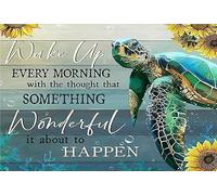 Plaque murale rustique en étain - Tortue de mer « Wake Up Every Morning With The Thought That Something Wonderful » - Décoration vintage pour garage, maison, jardin, cafés, cuisine - 20,3 x 30,5 cm