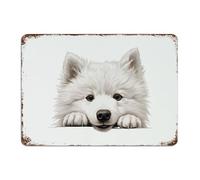 Plaque murale rustique en métal samoyède pour bureau, maison, entrée, images d'animaux colorées, poster d'art cadeau pour terrasse, 25,4 x 35,6 cm