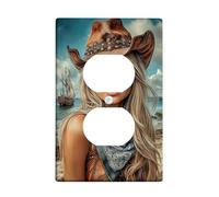 Plaque murale rustique occidentale pour interrupteur, motif chapeau de cowboy beige pour décoration d'intérieur, plaques murales thermoplastiques, prise duplex simple de taille standard