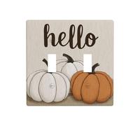 Plaque murale simple citrouilles blanches avec mot « Hello » - Plaque murale - Taille standard - 11,4 x 11,4 cm