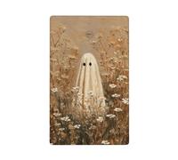 Plaque murale simple minimaliste pour interrupteur à bascule simple pour cuisine, salle de bain - Motif petit fantôme dans un champ de fleurs sauvages Beige 11,4 x 7 cm