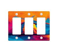 Plaque murale vibrante pour interrupteur - Orange vif et bleu - Design artistique pour décoration d'intérieur - Plaques murales thermoplastiques - Taille standard - 3 interrupteurs