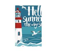 Plaque murale vierge 1 gang - Plaque d'interrupteur décorative - Aquarelle avec phare de mouette - Thème nautique - Pour chambre à coucher, salon