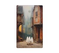 Plaque murale vierge avec 3 jolis petits fantômes dans la vieille ville pour interrupteur décoratif pour cuisine, salle de bain, taille 11,4 x 7 cm