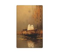 Plaque murale vierge avec deux fantômes mignons dans un bateau à rames en bois - Automne - 1 interrupteur décoratif pour cuisine, salle de bain - Dimensions : 11,4 x 7 cm