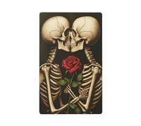 Plaque murale vierge avec deux têtes de mort qui s'embrassent avec une rose - 1 bande décorative pour cuisine, salle de bain - Dimensions : 11,4 x 7 cm