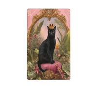 Plaque murale vierge avec motif chat noir portant une couronne dorée - 1 bande décorative pour cuisine, salle de bain - Dimensions : 11,4 x 7 cm