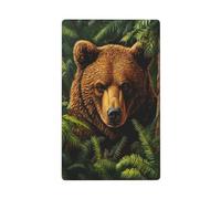 Plaque murale vierge avec motif ours marron dans une forêt verte dense - 1 interrupteur décoratif pour cuisine, salle de bain - Dimensions : 11,4 x 7 cm