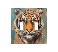 Plaque murale vintage à bascule double tête de tigre - Taille standard - 11,4 x 11,4 cm