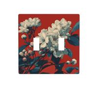 Plaque murale vintage à double interrupteur Motif fleurs blanches Taille standard 11,4 x 11,4 cm