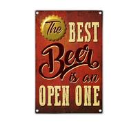 Plaque murale vintage amusante en aluminium avec inscription « The Best Beer Is An Open One » - 20,3 x 30,5 cm