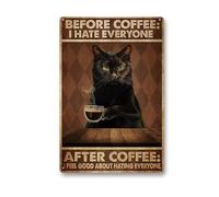 Plaque murale vintage amusante en métal - Décoration murale pour maison, bar, café - Panneau amusant en métal « Before Coffee I Hate Everyone » - 30,5 x 20,3 cm