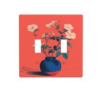 Plaque murale vintage avec fleurs blanches dans un vase bleu - 11,4 x 11,4 cm