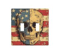 Plaque murale vintage avec motif de drapeau américain, double gang, plaque murale, décoration d'interrupteur, taille standard - 11,4 x 11,4 cm