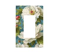 Plaque murale vintage avec pivoines blanches sur fond bleu - Plaque murale à bascule unique - Décoration pour la maison, la cuisine, la salle de bain