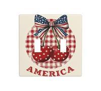 Plaque murale vintage Cerises rouges avec étoile Double Gang Plaque murale Décoration d'interrupteur Taille standard - 11,4 x 11,4 cm