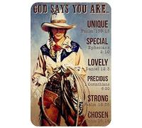Plaque murale vintage Cowgirls are Gods God Says You are Unique en métal solide pour maison, bar, cuisine, restaurant - 30,5 x 20,3 cm