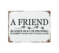 Plaque murale vintage en aluminium à suspendre avec inscription « A Friend is God's Way of Proving He Doesn't Want Us to Walk Alone » - 30,5 x 40,6 cm