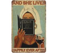 Plaque murale vintage en aluminium avec inscription « and She Lived Happily Ever After Wine Girl » - 30,5 x 40,6 cm