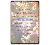 Plaque murale vintage en aluminium avec inscription « Be Strong and Courageous » - Décoration murale rétro en aluminium - 20,3 x 30,5 cm