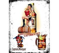 Plaque murale vintage en aluminium pour bar, pub, abri de jardin - Captain Morgan Spiced Rum - Décoration originale inspirée de l'alcool - Cadeau insolite