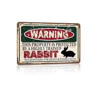 Plaque murale vintage en forme de lapin | Panneau humoristique « Warning this property is protected by a highly trained Rabbit » - 30,5 x 20,3 cm