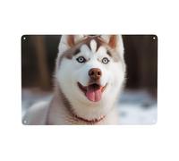 Plaque murale vintage en métal amusante en aluminium pour salle de bain, porche, cour, affiche de bienvenue Husky Piquant Dog Décoration murale pour la maison, le café, 20,3 x 30,5 cm