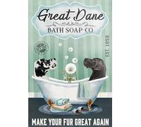 Plaque murale vintage en métal avec chien dogue allemand, savon de bain, décoration murale vintage pour la maison, les toilettes, le bain, 30,5 x 40,6 cm