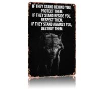 Plaque murale vintage en métal avec citation de Tin Wolf « Stand Against Them ». Décoration murale idéale pour chambre, salon, bar, restaurant, etc. 30,5 x 20,3 cm.