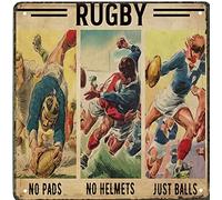 Plaque murale vintage en métal avec inscription « Rugby No Pads » - 20,3 x 30,5 cm