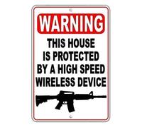 Plaque murale vintage en métal avec inscription « Warning This House is Protected by A High Speed Wireless Device » - 20,3 x 30,5 cm