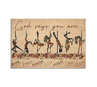 Plaque murale vintage en métal God Says You Are Strong Pole Dancing Moves & Poses Silhouette Pole Dance Pole Dancer Danseuse Décoration de salle de bain 20,3 x 30,5 cm