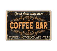Plaque murale vintage en métal « Good Days Start Here » pour cuisine, café, maison, station de thé, chocolat chaud, 30,5 x 20,3 cm, art intérieur et extérieur