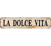 Plaque murale vintage en métal LA DOLCE VITA - Plaque en aluminium rustique pour maison, bar, cuisine, garage, cave, 10,2 x 40,6 cm
