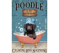 Plaque murale vintage en métal motif caniche chien Bath Soap Company - 20,3 x 30,5 cm