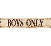 Plaque murale vintage en métal pour décoration murale « Boys Only » en aluminium rustique pour maison, bar, cuisine, garage, cave, 10,2 x 40,6 cm