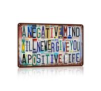 Plaque murale vintage en métal pour garage, bar, maison, 30,5 x 20,3 cm - A Negative Mind Will Never Give You A Positive Life