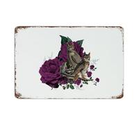 Plaque murale vintage en métal pour Halloween, hibou, squelette, fleur, floral, décoration murale effrayante pour garage, porte, salon, magasin, 30,5 x 45,7 cm