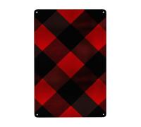 Plaque murale vintage en métal rétro pour la maison, le bar, décoration murale élégante à carreaux, rouge et noir, pour intérieur et extérieur