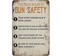 Plaque murale vintage en métal « The Four Rules of Gun Safety » - Plaque murale rétro pour bar, garage, grotte d'homme, décoration murale - 20,3 x 30,5 cm
